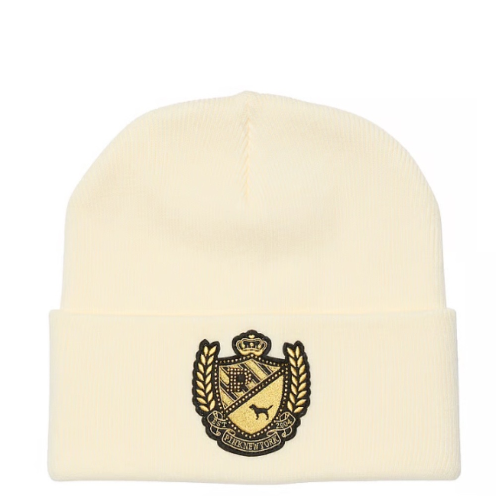 PINK RIB KNIT BEANIE  White/Ivory Bling New with tag